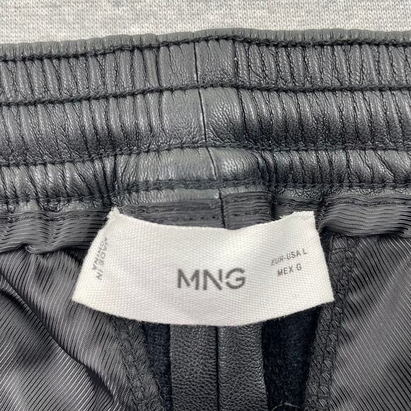 MANGO Womens Faux Leather Pants Large Black Tapered Leg Drawstring Waist Pull On - Picture 5 of 16